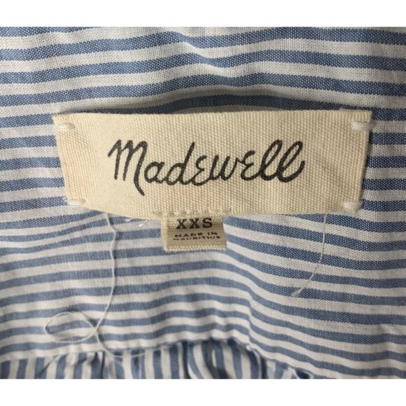 MADEWELL Indigo Blue + White Stripe Wrap-Front 3/4 Length Sleeve Blouse Size XXS - Picture 4 of 8